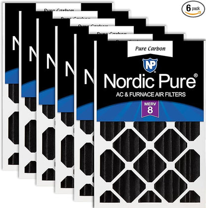Nordic Pure 20x20x4 (Actual Size: 19 1/2 x 19 1/2 x 3 5/8) Pure Carbon Pleated Odor Reduction Merv 8 Furnace Filters 6 Pack