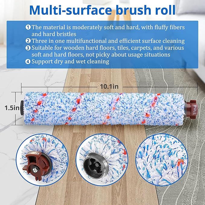 Filter Brush Replacement Compatible with Bissell CrossWave, 4 Brush Roll 1868 + 3 Vacuum Filter 1866, Compare to Part 1608683, 160-8683, 1608684