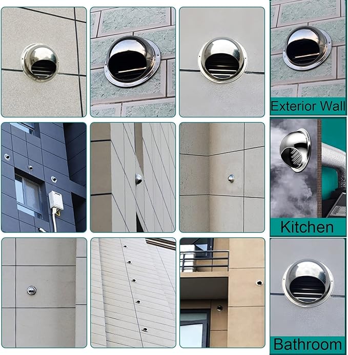 Wall Vent Cover 2"-12" Stainless Steel Round Exhaust Grille Outlet Ventilation, Air Vents Dryer, Weatherproof with Built-in Fly Screen Mesh, External Exhaust Extractor Kitchen Range Hood
