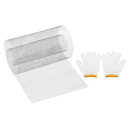 PATIKIL 40" L x 16" W Woven Wire Mesh, 6 Mesh 304 Stainless Steel Air Vent Filter Screen with Gloves for Window Security Vent Cover Filtration Animals Fence