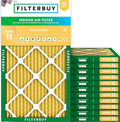 Filterbuy 12x25x1 Air Filter MERV 11 Superior Pet & Allergy Defense (12-Pack), Electrostatic Pleated HVAC AC Furnace Filters Replacement, Made in USA (Actual Size: 11.75 x 24.75 x 0.75)