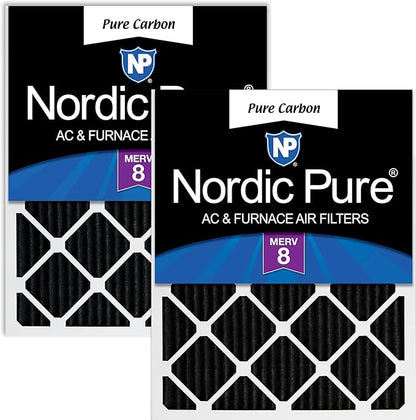 Nordic Pure 16x25x1 (Actual Size: 15 1/2 x 24 1/2 x 3/4) Pure Carbon Pleated Odor Reduction Furnace Air Filters 2 Pack