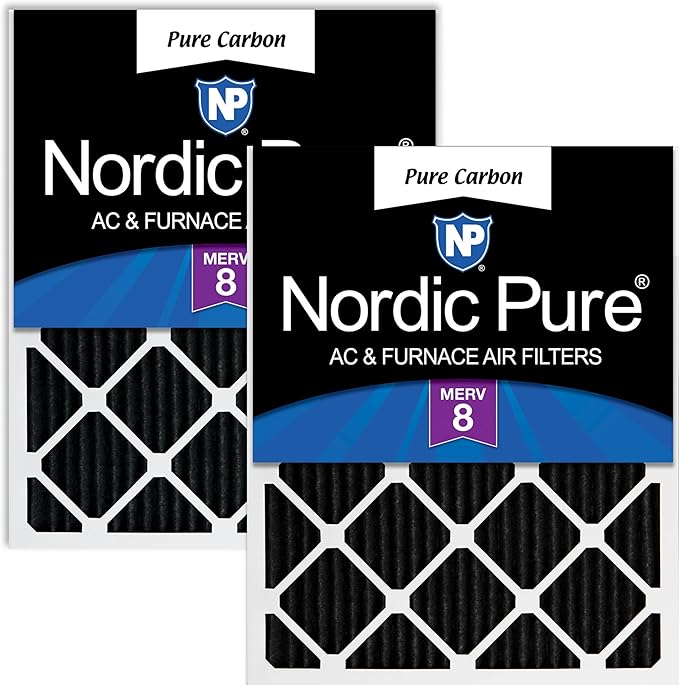 Nordic Pure 14x30x1 (Actual Size: 13 15/16 x 29 15/16 x 3/4) Pure Carbon Pleated Odor Reduction Furnace Air Filters 2 Pack