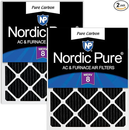 Nordic Pure 16x16x1 (Actual Size: 15 3/4 x 15 3/4 x 3/4) Pure Carbon Pleated Odor Reduction Furnace Air Filters 2 Pack