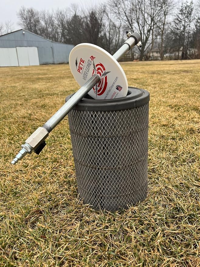 Air Filter Cleaner JUNIOR by Pete Industries, 360º rotating nozzle, Cleans 3.5"-8" ID, Made in USA- Compact Equipment Filter Cleaning Tool for Landscaping, Skid Steers, Mini Excavators, Mini Loaders +