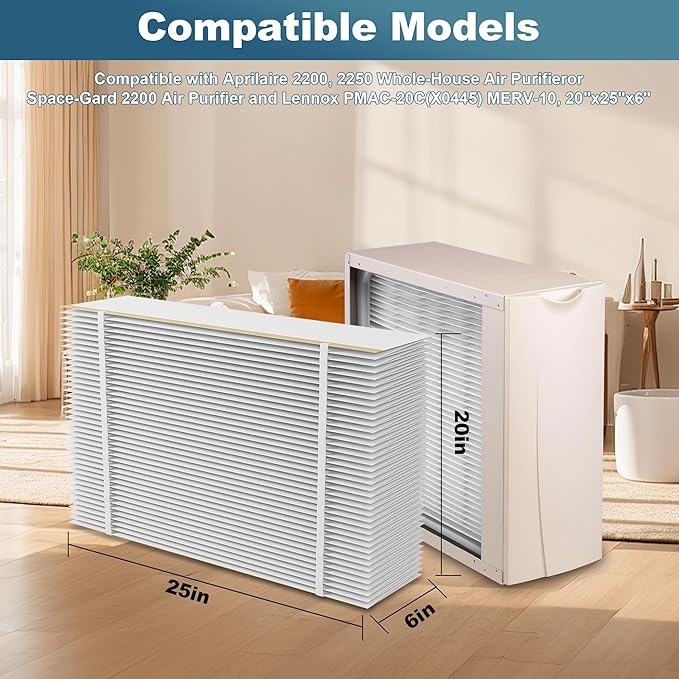 201 Replacement Furnace Filter Compatible with Aprilaire 2200, 2250, Space Gard 2200 Whole House Air Cleaner Purifiers, MERV 10, 2 Pack 20x25x6 Air Filters and 2 Pack Pleat Spacers