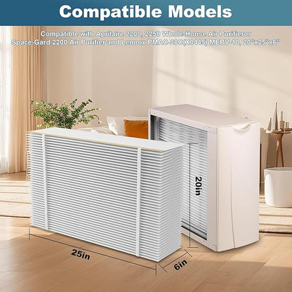 201 Replacement Furnace Filter Compatible with Aprilaire 2200, 2250, Space Gard 2200 Whole House Air Cleaner Purifiers, MERV 10, 2 Pack 20x25x6 Air Filters and 2 Pack Pleat Spacers