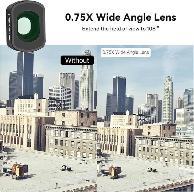 Haoge Magnetic 0.75X Wide Angle Lens for DJI Osmo Pocket 3,Expanded FOV of 108°, Dual-Sided Anti-Reflective Coating Lens with Screen Protector
