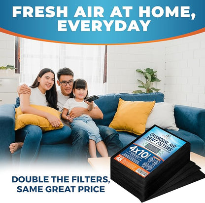 Activated Carbon Air Vent Filters for Home - 4" x 10" Dust Control - Air Filter Freshener for Home Vents to Purify Indoor Air and Homes - Register Filters for Floor Vents (48-Pack)