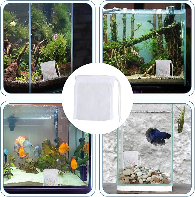10PCS Aquarium Filter Media Bags for Activated Carbon, 4" X 3.5" Mesh Filter Bags for Aquarium, Carbon Filters Bag for Aquariums, High Flow Aquariums Mesh Media Filters Bag