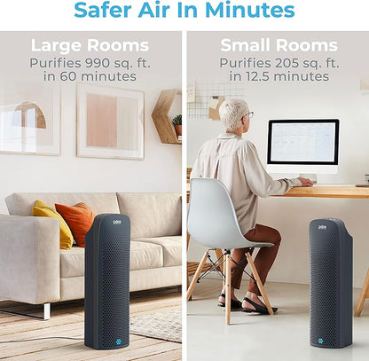 Pure Enrichment PureZone Elite True HEPA Large Room Tower Air Purifier with Air Quality Monitor, 4 Stage Filtration and UV-C Light, Helps Destroy Bacteria, Smoke, Pollen & Dust (Graphite)
