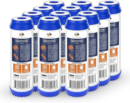 Aquaboon 5 Micron 10 x 2.5 Granular Activated Carbon Water Filter Cartridge GAC Water Filter Replacement Compatible with AP117, GAC-10, GAC1, 12 Pack