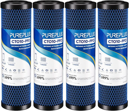 1 Micron 2.5" x 10" Whole House CTO Carbon Water Filter Cartridge Replacement for Under Sink Water Filter System, Dupont WFPFC8002, WFPFC9001, FXWTC, SCWH-5, WHEF-WHWC, WHCF-WHWC, AMZN-SCWH-5,4Pack