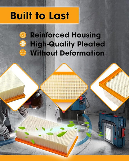 Flat HEPA Filter Replace VF130H Fit for Bosch Dust Extractors VAC090 & VAC140 Series, High-Efficiency Filter for Jobsite & Workshop, 1-Pack Only for Dry-Vacuuming Easy to Install