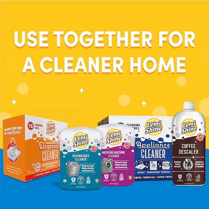 Lemi Shine Foaming Garbage Disposal Cleaner and Deodorizer - Citric Acid Cleaning Powder - Fresh Lemon Scent - 16.92 oz (16 Pack)