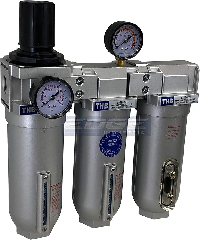 SUPER HEAVY DUTY HIGH FLOW AIR FILTRATION SYSTEM, 2 STAGE PARTICULATE FILTER PLUS OIL REMOVING COALESCING FILTER COMBINATION (3/4" NPT, MANUAL DRAIN)