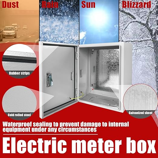 Electrical Box 20 x 16 x 10 Inch Indoor Outdoor Electrical Enclosure Box Steel Junction Box Wall Mounted Universal Electrical Project Box with Safety Locks and Mounting Plates