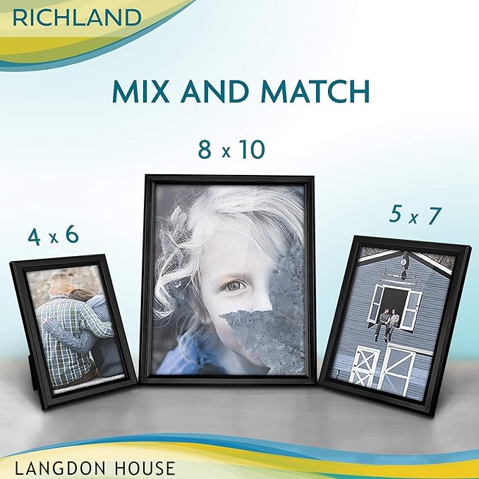 Langdon House 5x7 Picture Frames Set (Black, 6 Pack) Distinguished Edging for Classic Style, Richland Collection
