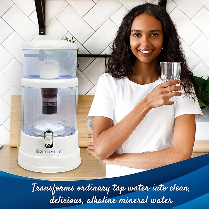 ZENWATER 4-Gallon Countertop Gravity Water Filter System - Portable Alkaline Filtration System - Enjoy Clean and Mineral-Rich Hydration at Home, Office, or Travel
