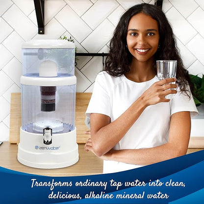 ZENWATER 4-Gallon Countertop Gravity Water Filter System - Portable Alkaline Filtration System - Enjoy Clean and Mineral-Rich Hydration at Home, Office, or Travel