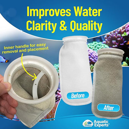 Aquatic Experts 7 Inch Filter Sock - 100 Micron Felt Filter Sock, Filter Socks for Saltwater Aquarium, Fish Tank Sump Filter Sock, Freshwater Aquarium Socks, Reef Filter Sock (7"x16", 10 Pack)