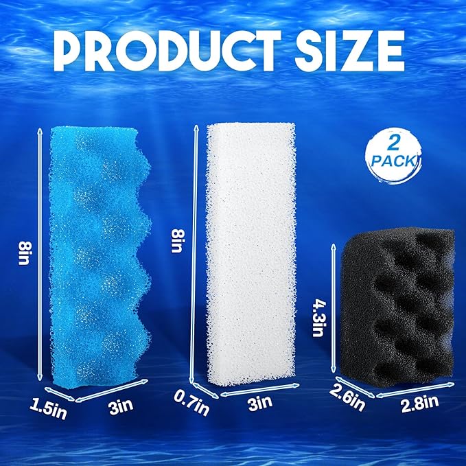 6 Pcs Aquarium Filters Bio Sponge Sets Compatible with Fluval 306/307, Including 2 Blue 2 White 2 Black Bio Sponge for Replacement Filter Media Kit