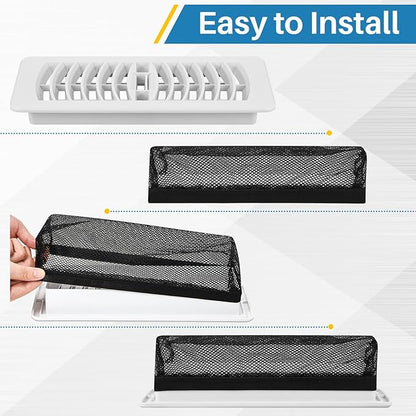 Zonon 12 Pcs 4 x 10 Inch Floor Register Cover Trap Vent Screen for Home Vent Mesh Elastic Band Filter Floor Register Trap Keeps Pet Hair,Food Out(Black)