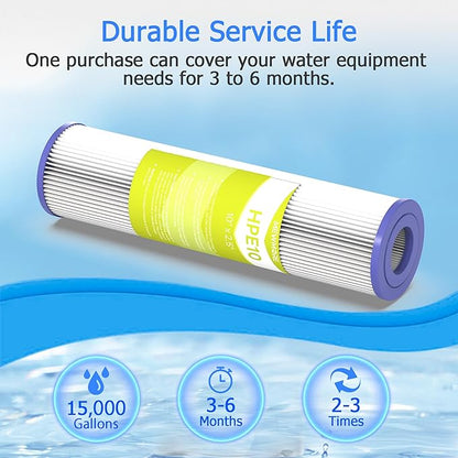 20 Micron Whole House Water Filter Cartridge, Pleated Sediment Filters for Well Water, Universal Replacement for Any 10 inch RO Unit - 10" x 2.5" Cartridges - Pack of 6