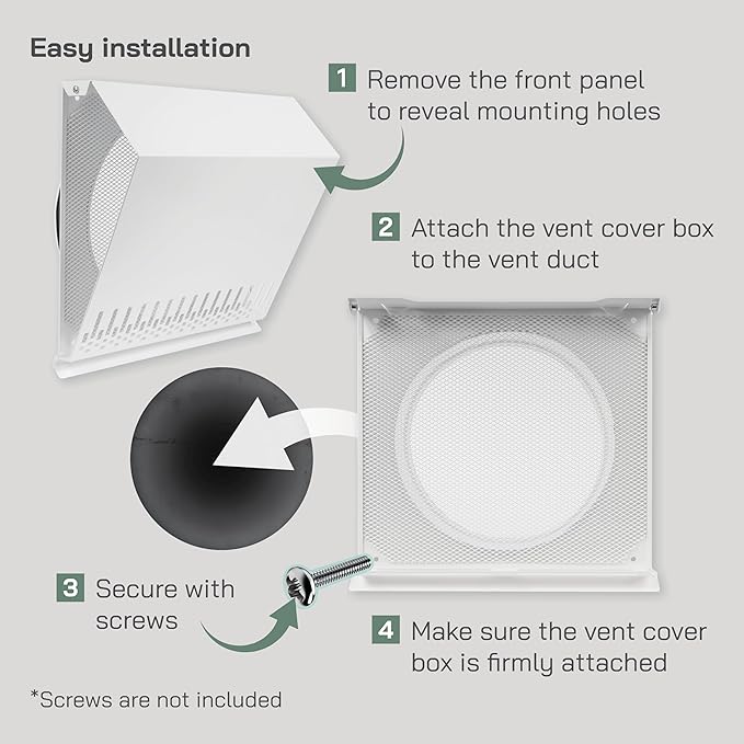 Vent Systems 10" Inch Air Supply Vent Cover with Rubber Gasket - White Galvanized Steel - Robust and Weatherproof Outdoor Air Intake Box - Duct or Surface Mounting - Rain and Snow Protection
