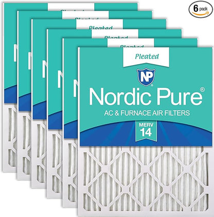 Nordic Pure 16x16x1 (Actual Size: 15 3/4 x 15 3/4 x 3/4) Pleated MERV 14 Air Filters 6 Pack