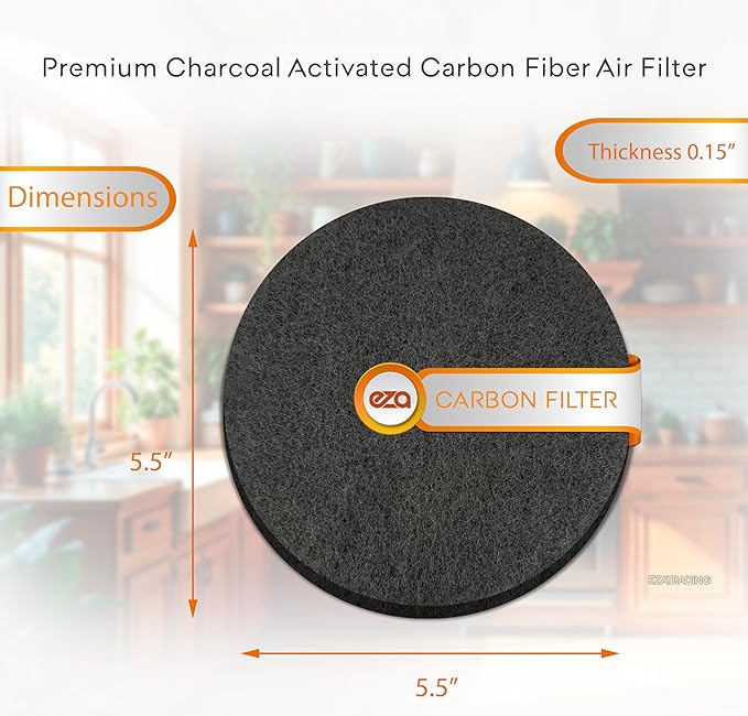 Premium Charcoal Activated Carbon Fiber Replacement Air Filter for Kitchen Compost Bin (10 Pack, Round 5.5")