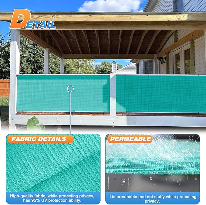 TANG Sun Shade Fabric Roll 8'x34' Shade Cloth for Garden Turquoise Green HDPE Mesh Shading Pergola Cover Replacement Canopy, 95% Blockage Sunshades for Outdoor Patio Backyard Plant