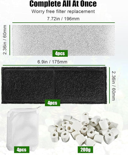 13Pcs Aquarium Filter Media Kit Fit for Fluval U3 Underwater Filter, Includes 4 Foam Pads, 4 Poly Carbon Media, 1 Ceramic Ring and 4 Mesh Bags for Freshwater & Saltwater Aquariums