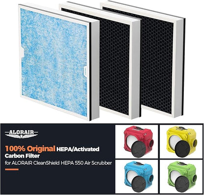 AlorAir HEPA/Activated Carbon Filter Replacement Set for CleanShield HEPA 550 Air Scrubber （Pack of 3））…