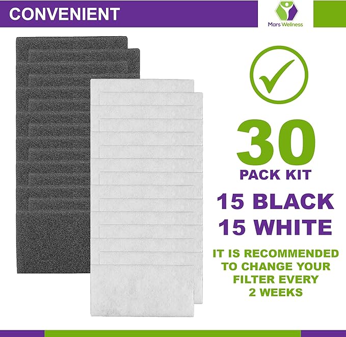 Mars Wellness 30 Pack CPAP Filters - Compatible with M Series, PR System One, Remstar, and SleepEasy Series - 15 Foam 15 Ultrafine Filter