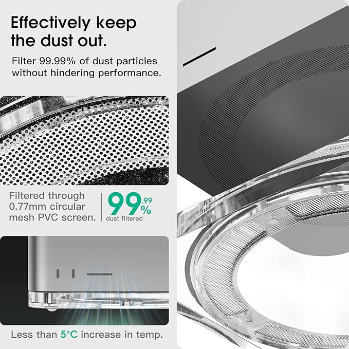 Transparent Acrylic mac Studio Stand, Built in Detachable air Filter Suitable for Mac Studio M2 Max, M2 Ultra, M1 Max, M1 Ultra Accessories，Cooling Desktop Bracket Mount