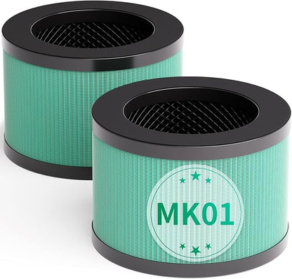 2 Pack MK01 MK06 True HEPA Replacement Filter Compatible with AROEVE MK01 MK06 and Kloudi DH-JH01 Air Purifier, Pet Dander Version