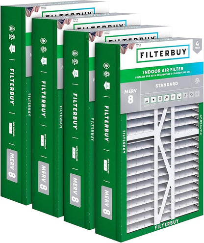 Filterbuy 17.5x27x5 Air Filter MERV 8 Essential Dust & Allergy Defense (4-Pack), Pleated HVAC AC Furnace Filters for Trane Perfect Fit & American Standard (Actual Size: 17.13 x 26.13 x 4.97)