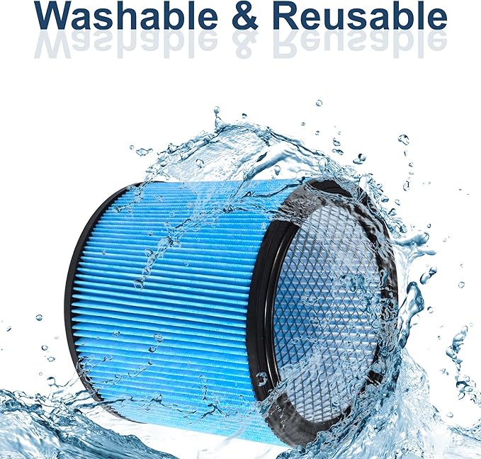 HQRP High Efficiency H13 HEPA Cartridge Filter 2-pack Replacement for Shop-vac 90340 90350 90304 90344 9034033, Fits most 4-16 Gallon Shop-Vac Wet/Dry Vacuums, Washable and Reusable, Blue