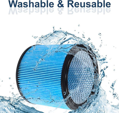 HQRP High Efficiency H13 HEPA Cartridge Filter 2-pack Replacement for Shop-vac 90340 90350 90304 90344 9034033, Fits most 4-16 Gallon Shop-Vac Wet/Dry Vacuums, Washable and Reusable, Blue