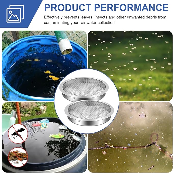 6" Rain Barrel Screen Aluminum, Rain Barrel Filter Rainwater Collection System, Keep Debris Out of Your Rain Barrel, Rain Barrel Diverter Kit, 2 Pack