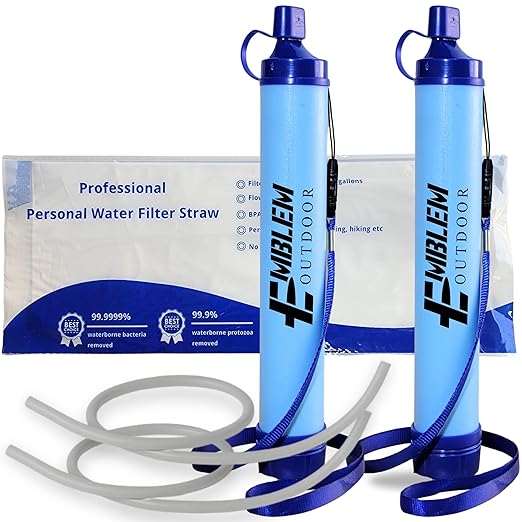 Portable Water Filter for Emergencies, Hiking, Camping, Travel, and Disaster Preparation (2 Pack)