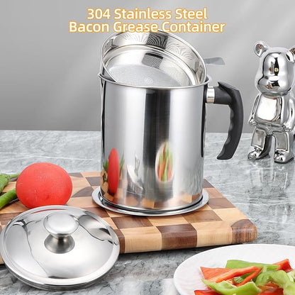 Kaemi 2.2L / 74OZ Bacon Grease Container With Strainer, Bacon Grease Keeper,Oil Storage Container for Kitchen,Filtered Oil Jug With Lid and Easy Grip Handle for Storing Meat Frying and Cooking Oil