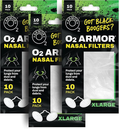 O2 Armor Nose Filters for Welders & Allergies - Nose Filter for Dust - Nasal Filters for Welding - Nose Dust Mask for Construction (30 Pack - 3x10, Size X-Large)