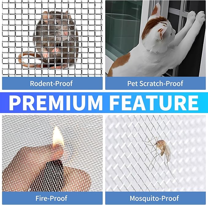 304 Stainless Steel Mesh, 47in x 10ft, 20 Mesh, Sturdy Metal Screen Roll for Window, Door, Air Vents, Filter, Cage, Garden, Patio, Pet (Sliver, 47inch x 10feet)