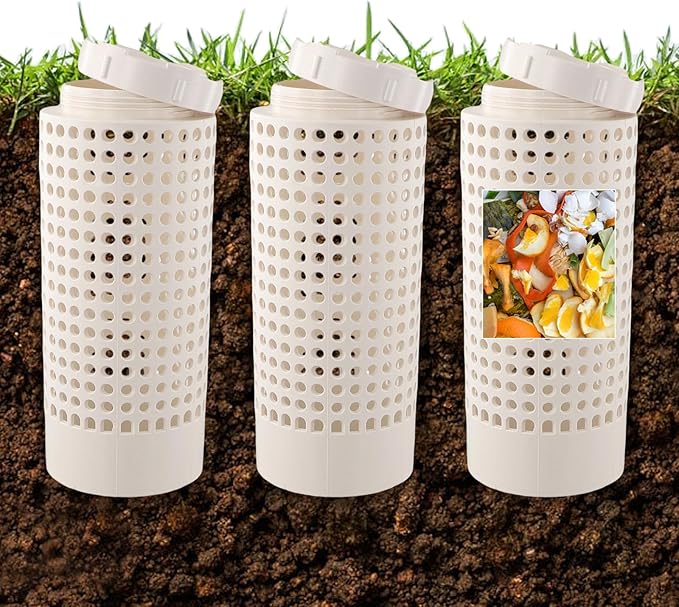 Inground Farm Composter, Outdoor In-Ground Compost Bin for Raised Garden Beds and Yards, Organic Waste Decomposer 2 Gallons, 4.3"x4.3"x11", Composter Tumbler Outdoor