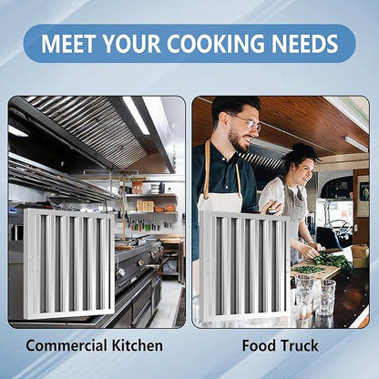 Stainless Steel Commercial Kitchen Hood Filter 19.5W x 19.5H Inch Range Hood Baffle Grease Rated Commercial Kitchen Exhaust Hood 5 Grooves Hood Filter (5 Pack)