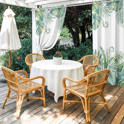 Leaves Outdoor Curtains for Patio Green Leaf Tropical Plants Farmhouse Pastoral Waterproof Outside Curtains with Grommet Top Weatherproof Curtain for Cabana Pergola Gazebo, 1 Panel, 54" W x 108" L