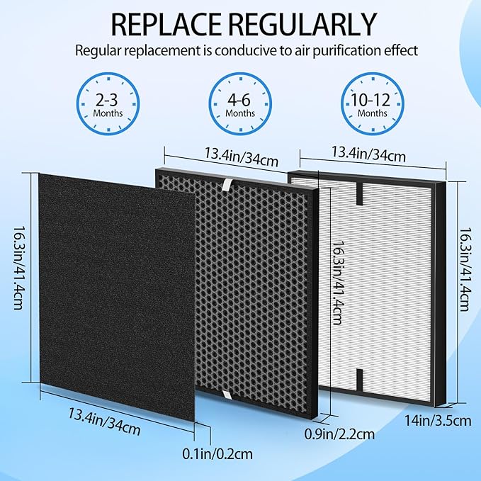12 Pack 3000 Replacement Air Filters Compatible With Air Doctor 3000, 3000m, 3000pro Air Puri-Fier, includes 2 Premium Air Replacement Filters + 2 Activated Carbon Filters + 8 Pre-Filter