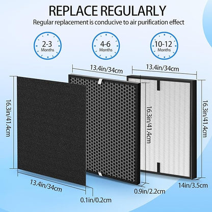12 Pack 3000 Replacement Air Filters Compatible With Air Doctor 3000, 3000m, 3000pro Air Puri-Fier, includes 2 Premium Air Replacement Filters + 2 Activated Carbon Filters + 8 Pre-Filter